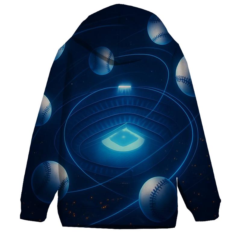Orbiting Baseballs Over City Lights premium hoodies