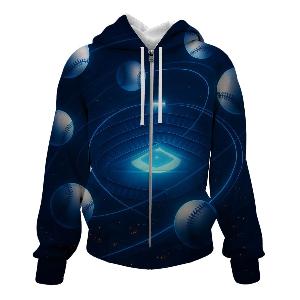 Orbiting Baseballs Over City Lights custom hoodies
