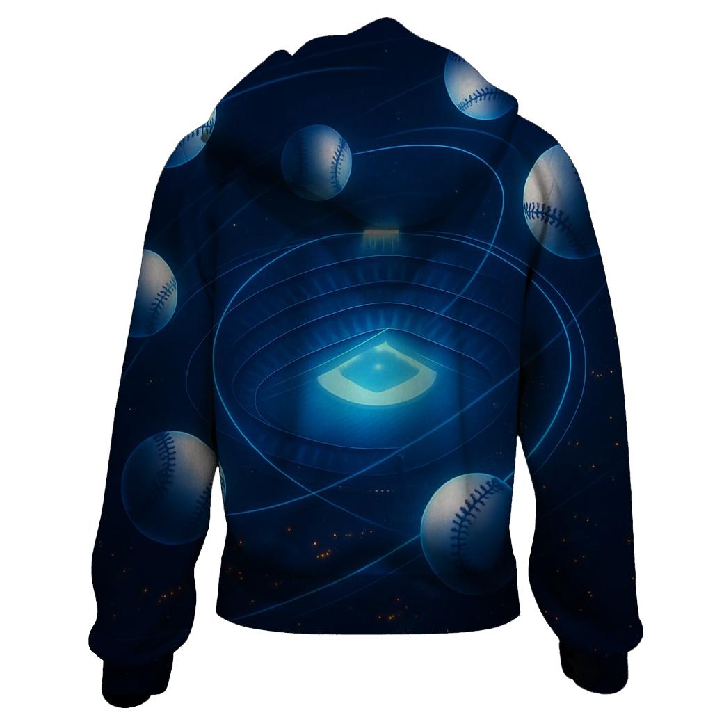 Orbiting Baseballs Over City Lights custom hoodies