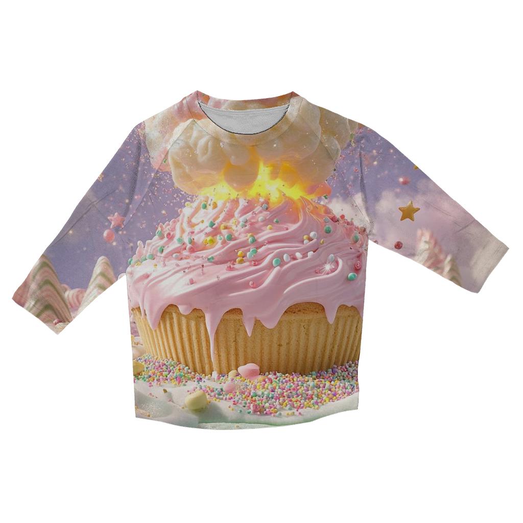 Cupcake Volcano Sugar Eruption printed three quarter sleeve shirts