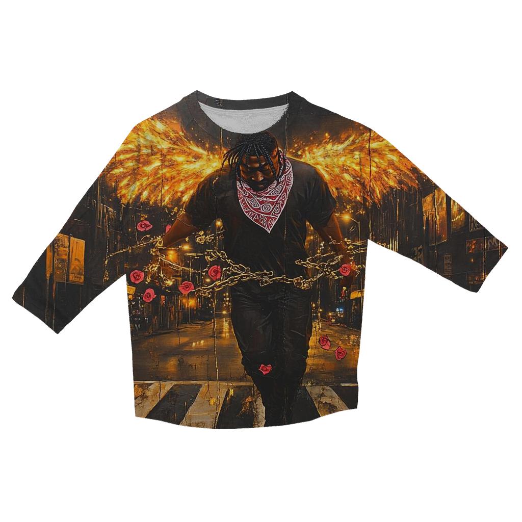Thug Angel Over Asphalt printed three quarter sleeve shirts