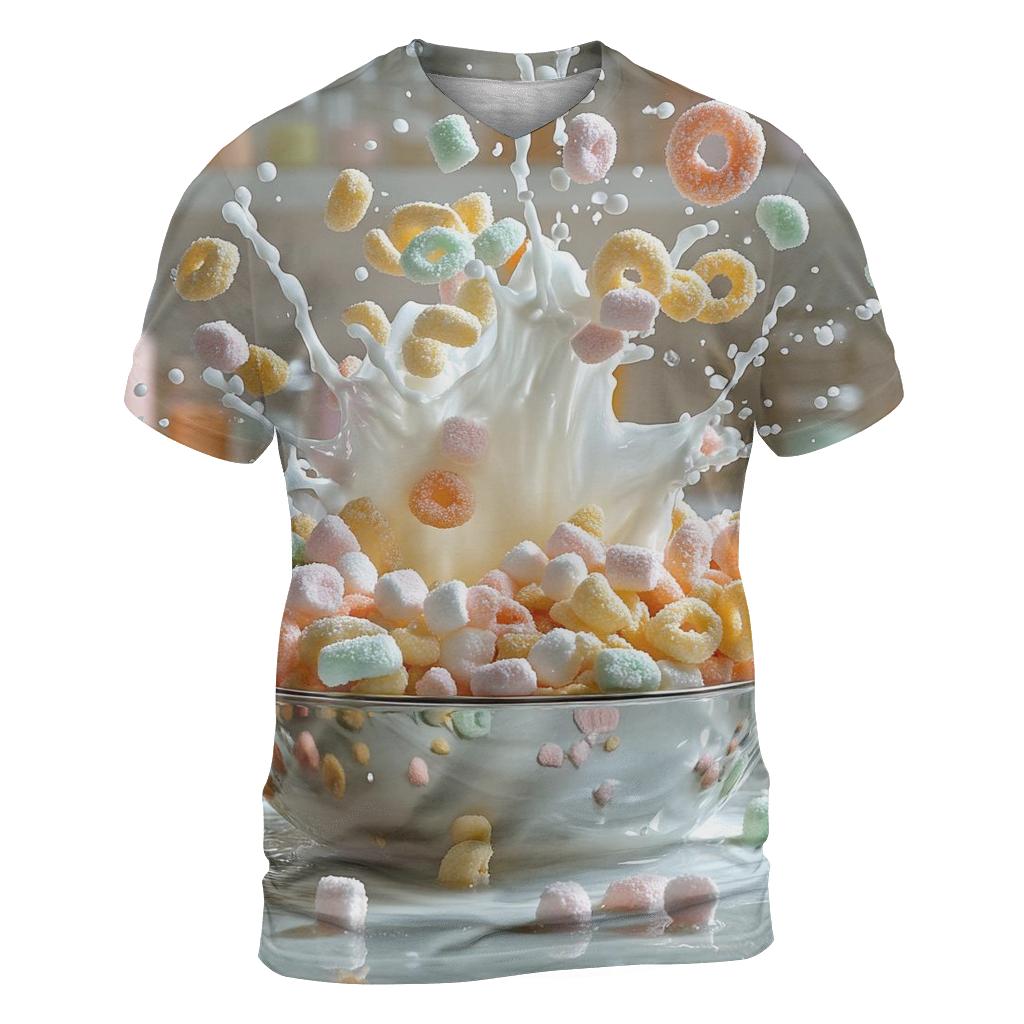 Cereal Splash Morning Chaos vibrant all-over design tees