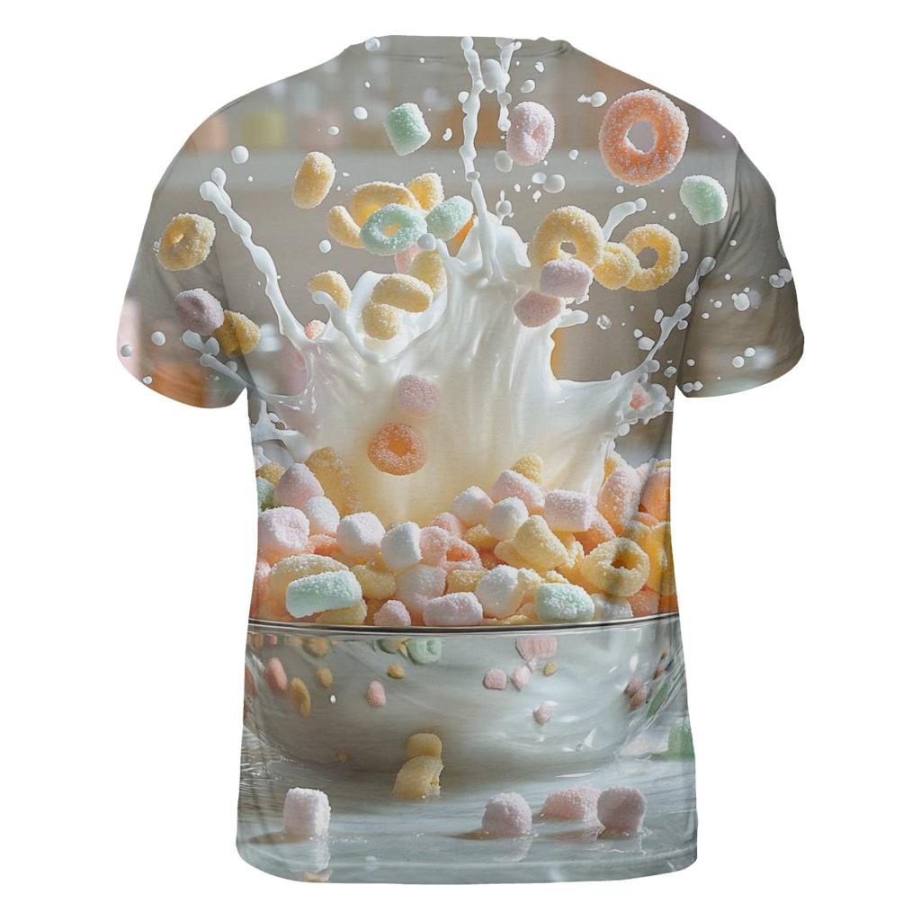 Cereal Splash Morning Chaos vibrant all-over design tees