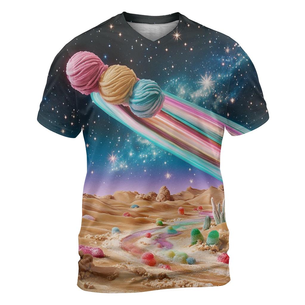 Ice Cream Comet Over Candy Desert vibrant all-over design tees