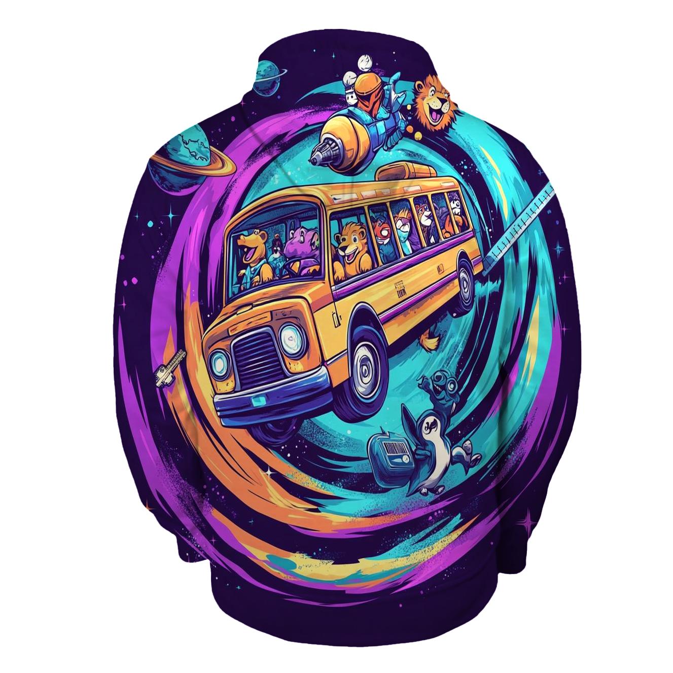 Time Traveling School Bus Zoo designer hoodies