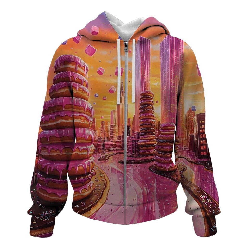 Donut Drip Cityscape embroidered hoodies