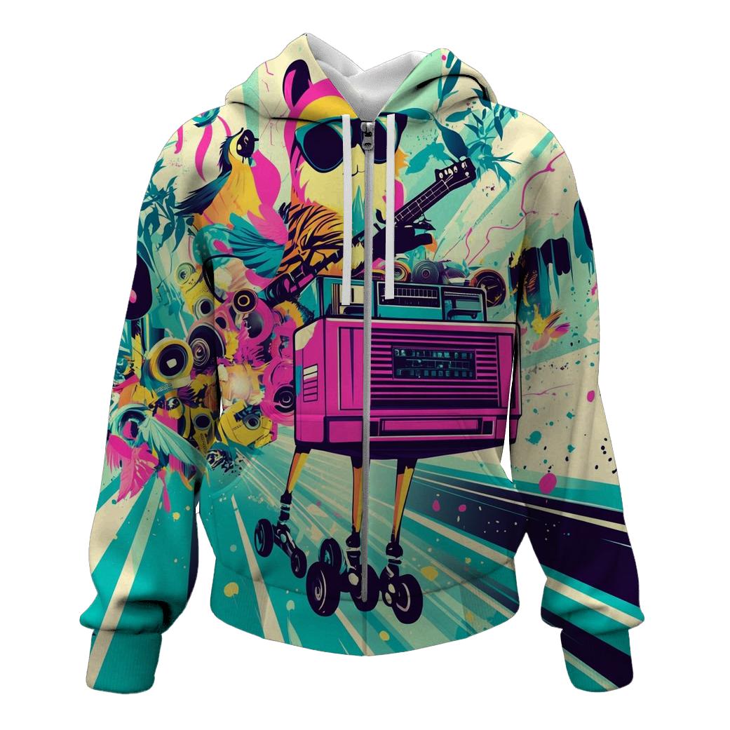 Neon Jungle Boom Box Safari graphic hoodies