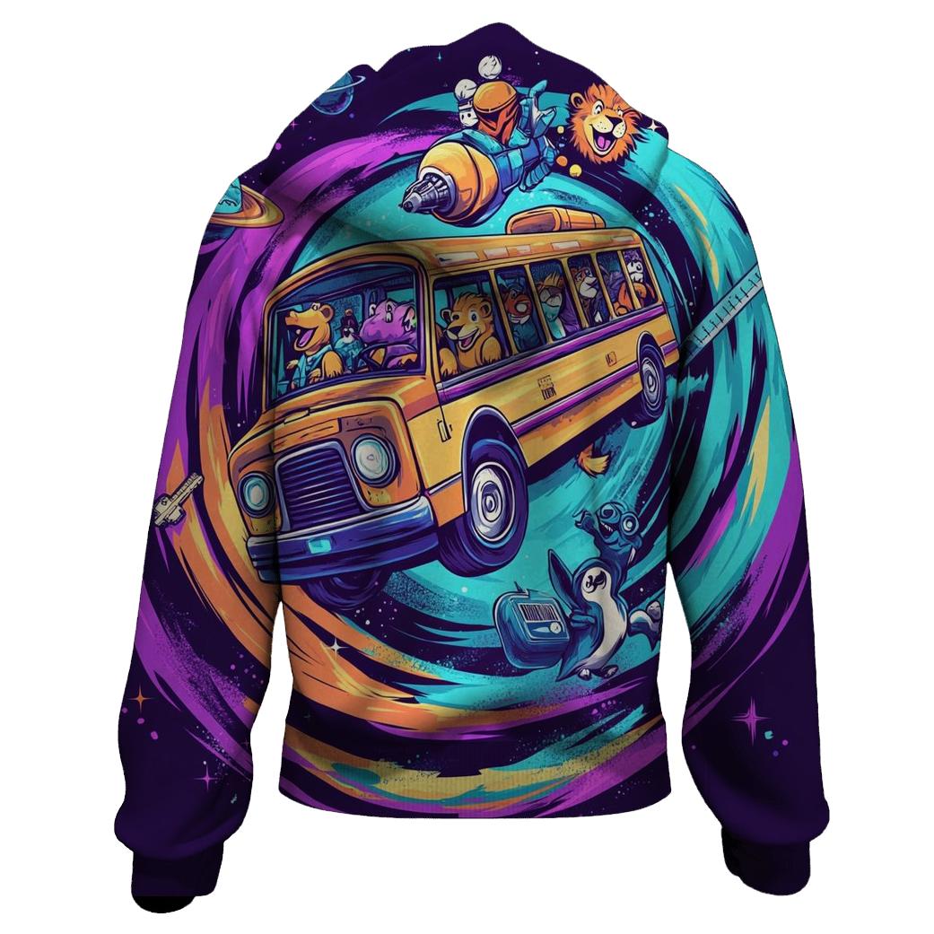 Time Traveling School Bus Zoo zip-up hoodies