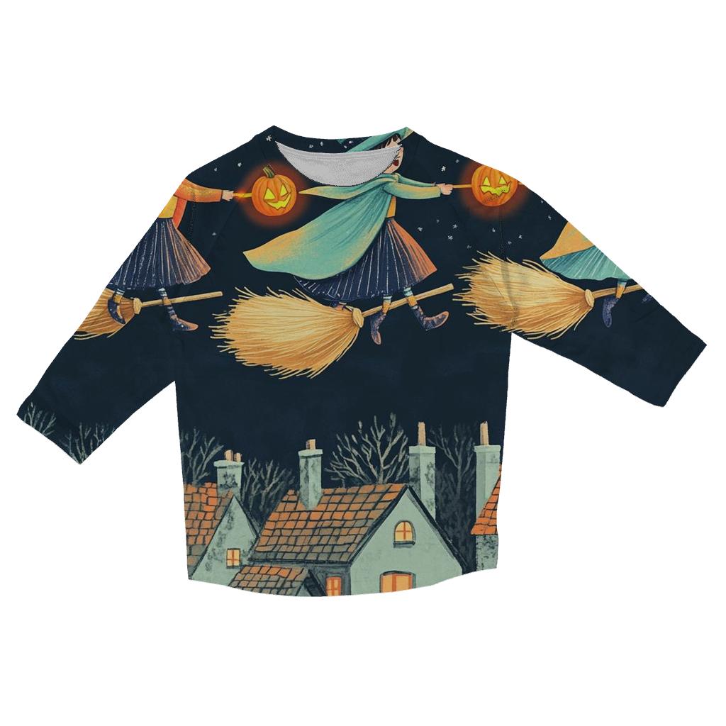 Moonlit Spooky Broomstick Relay custom 3/4 sleeve shirts