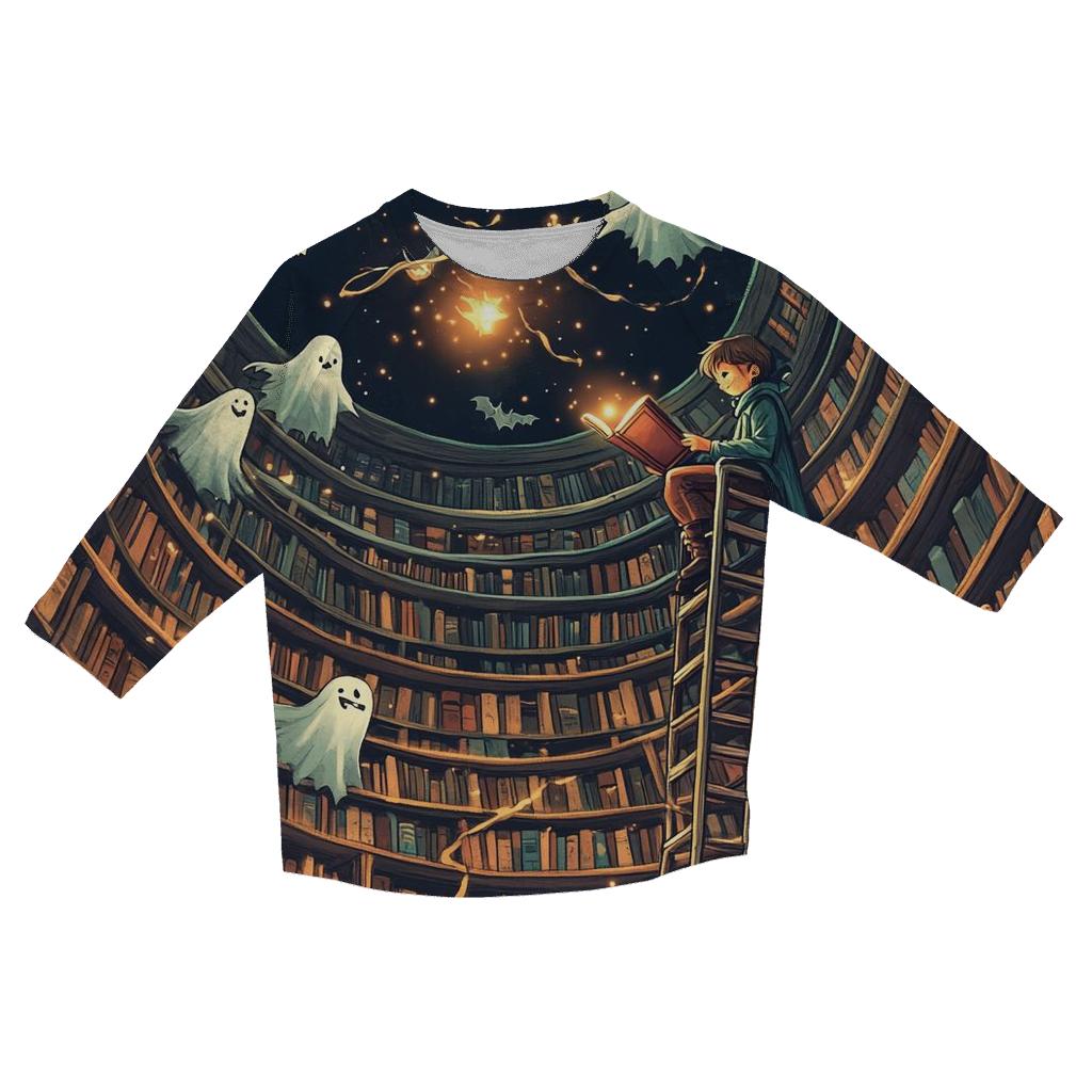 Spooky Library Of Whispering Books fashion 3/4 sleeve shirts