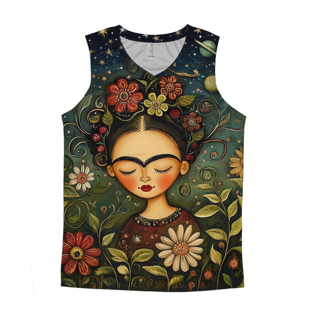 Frida Kahlo Inspired Cosmic Self Portrait Garden personalized athletic tanks