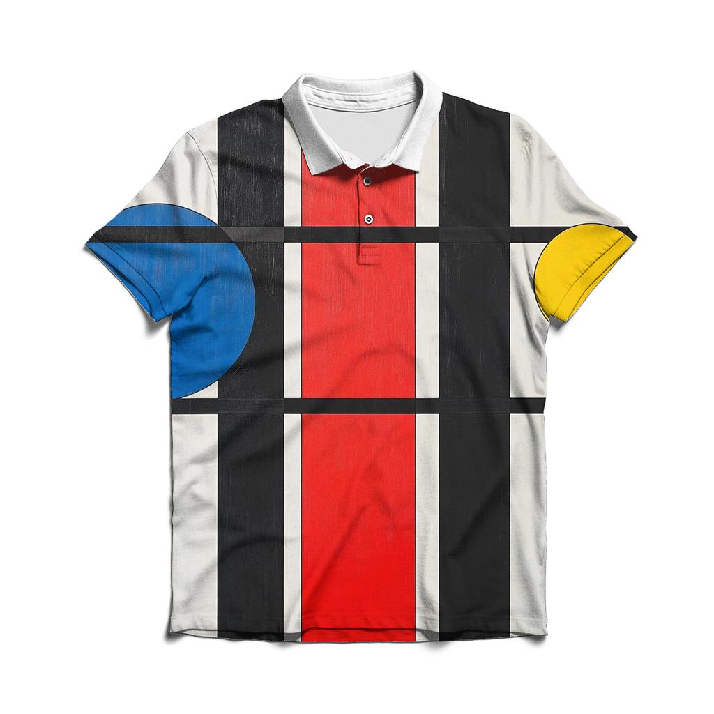 Piet Mondrian Inspired Solar System Grids branded logo polo shirts
