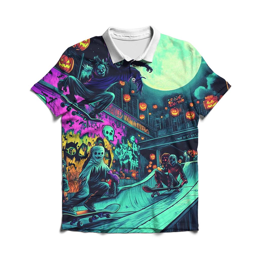 Midnight Halloween Skate Park premium cotton polo shirts