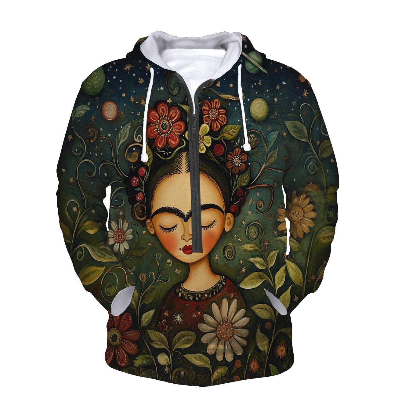 Frida Kahlo Inspired Cosmic Self Portrait Garden embroidered hoodies