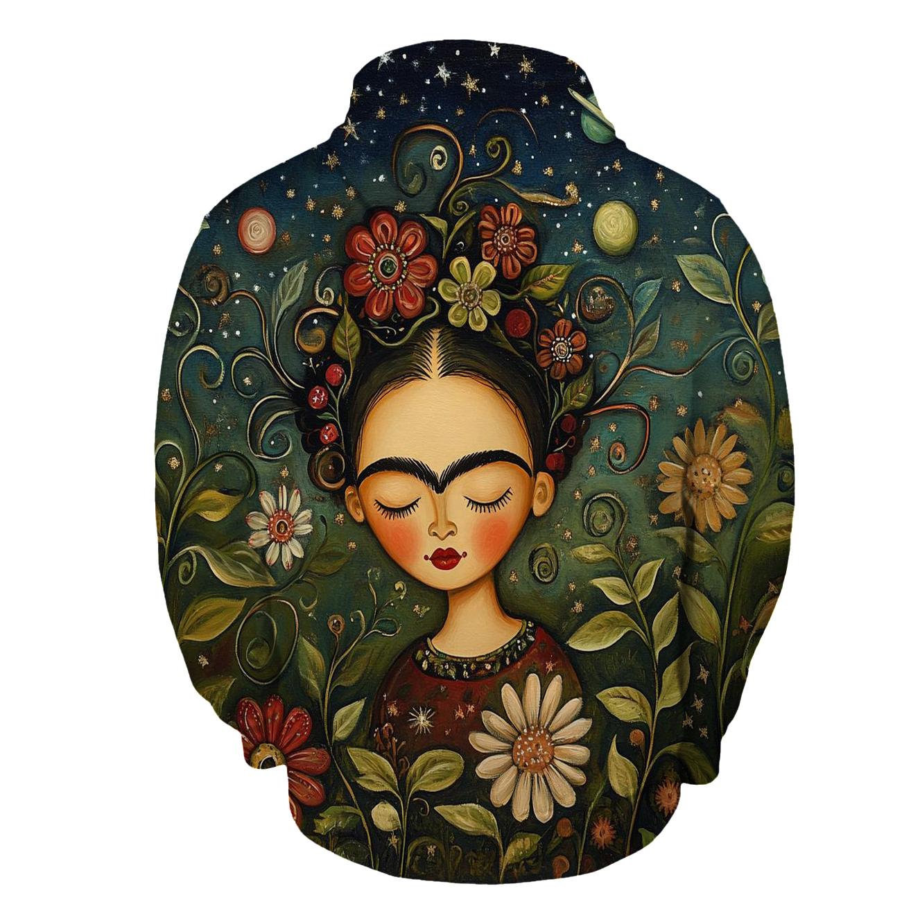 Frida Kahlo Inspired Cosmic Self Portrait Garden embroidered hoodies
