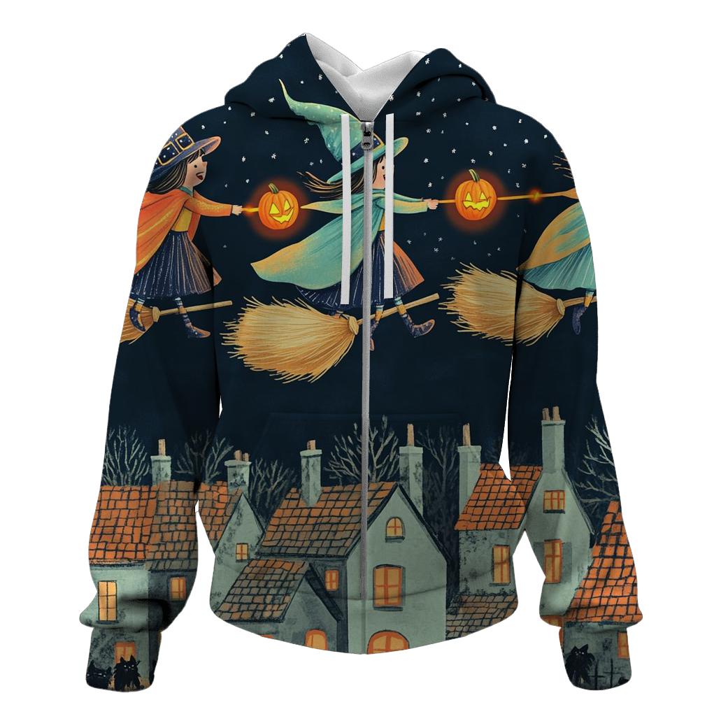 Moonlit Spooky Broomstick Relay zip-up hoodies