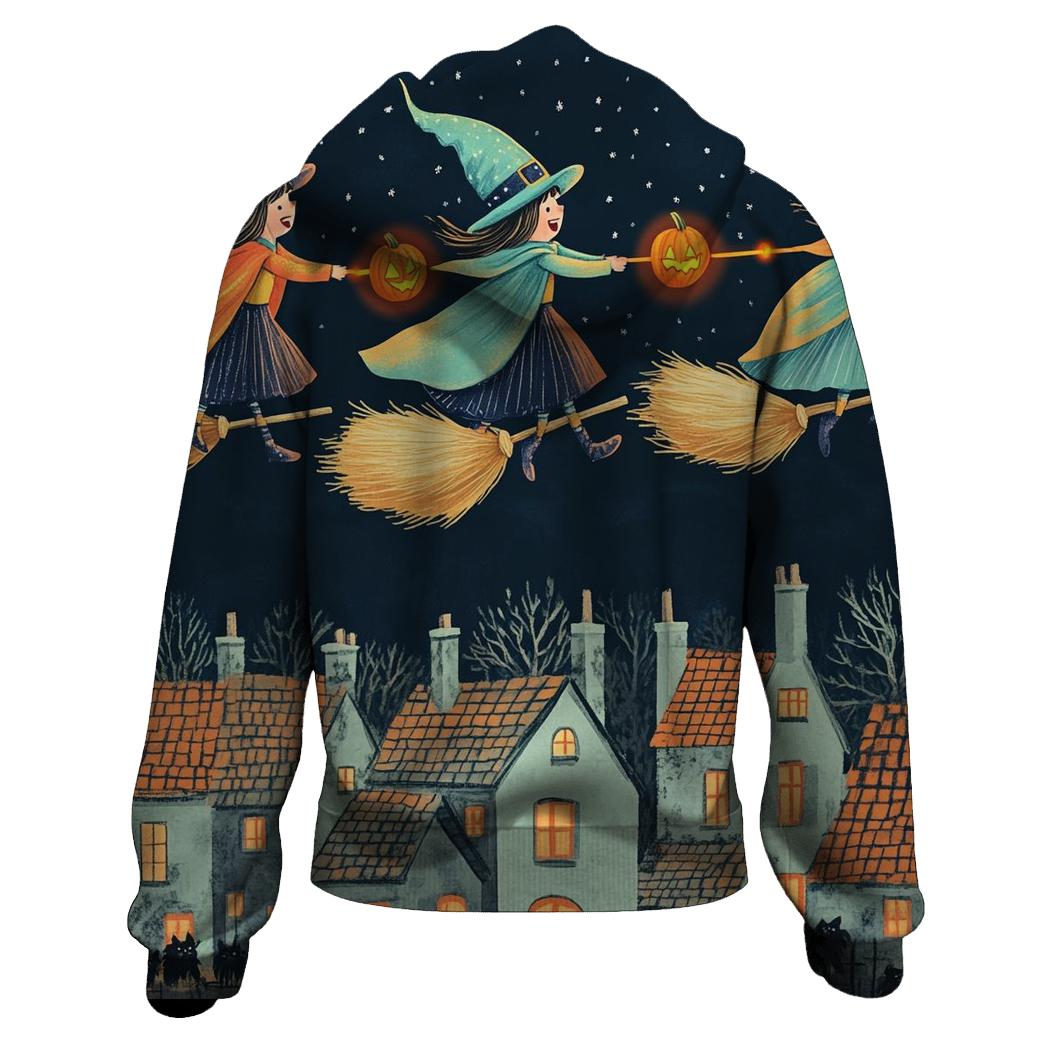 Moonlit Spooky Broomstick Relay zip-up hoodies