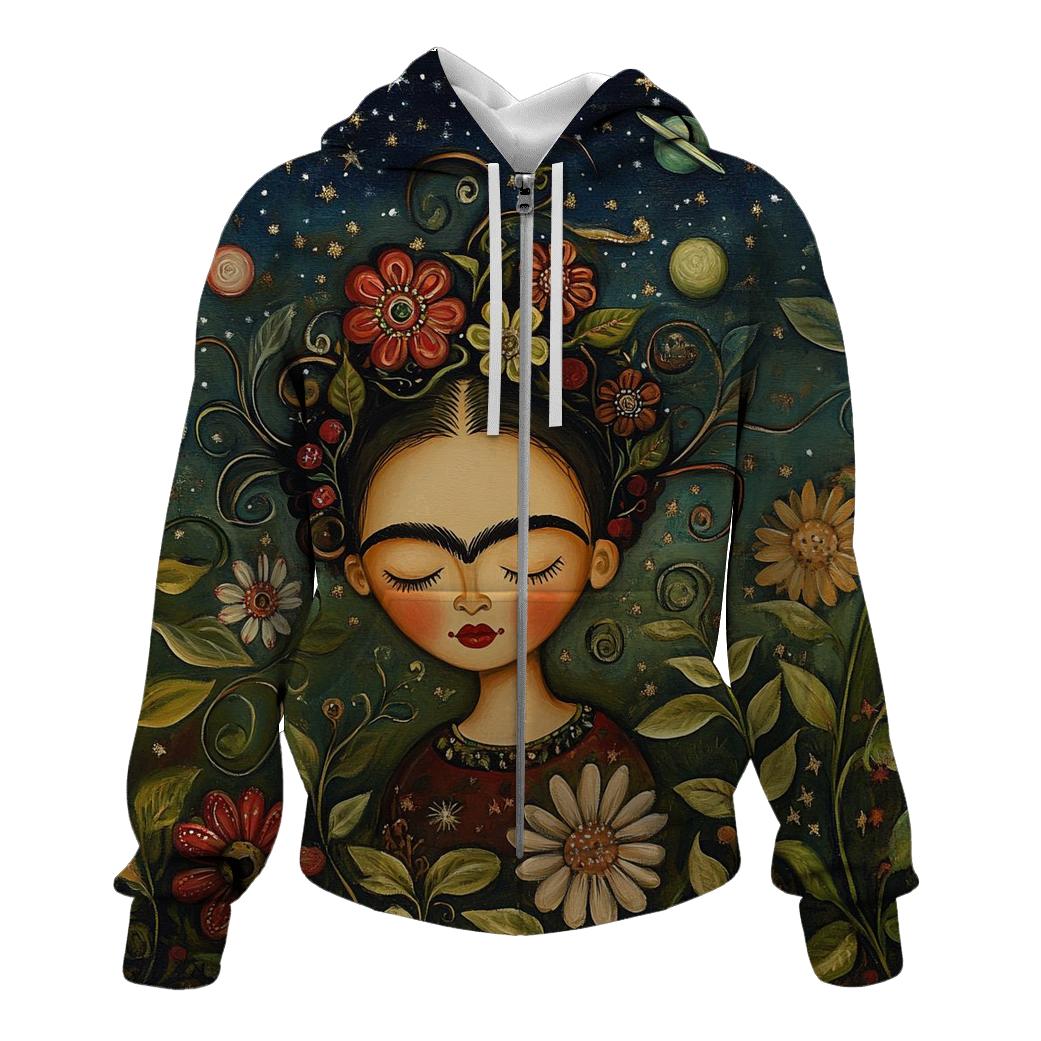 Frida Kahlo Inspired Cosmic Self Portrait Garden premium hoodies