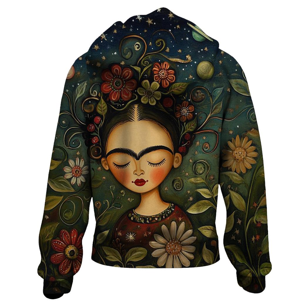 Frida Kahlo Inspired Cosmic Self Portrait Garden premium hoodies