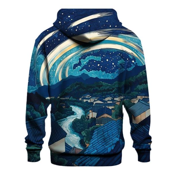 Hokusai Inspired Meteor Shower Over Village zip-up hoodies