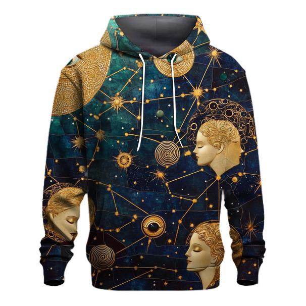 Gustav Klimt Inspired Golden Zodiac Constellations embroidered hoodies