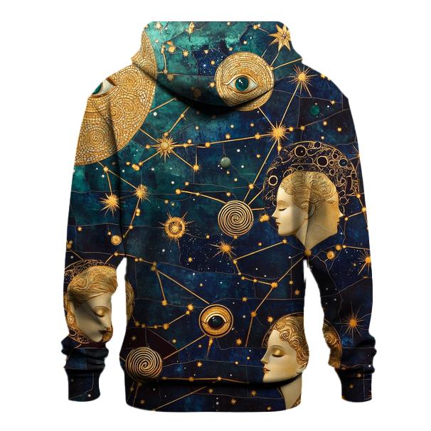 Gustav Klimt Inspired Golden Zodiac Constellations embroidered hoodies