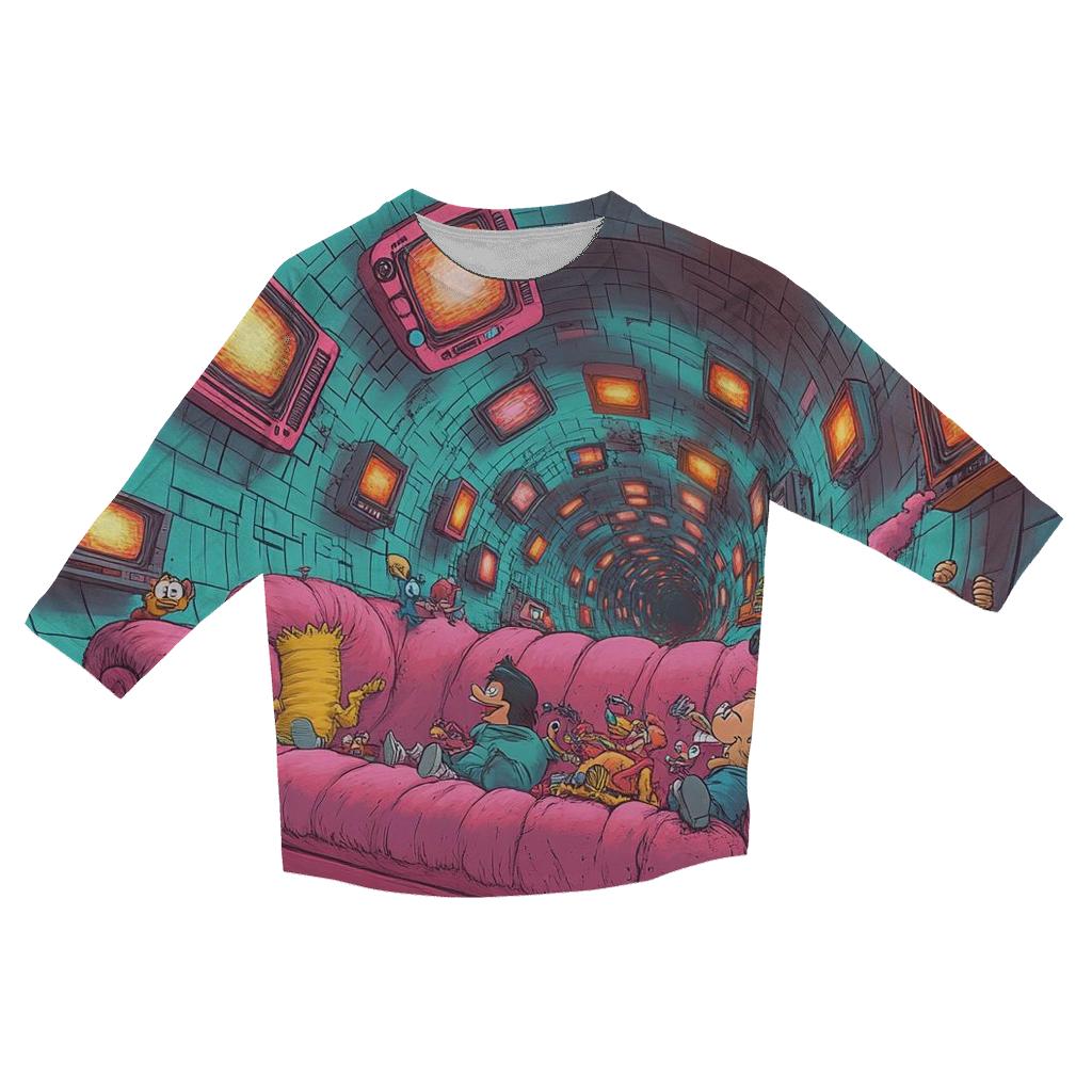Time Traveling Cartoon Couch Crash printed three quarter sleeve shirts