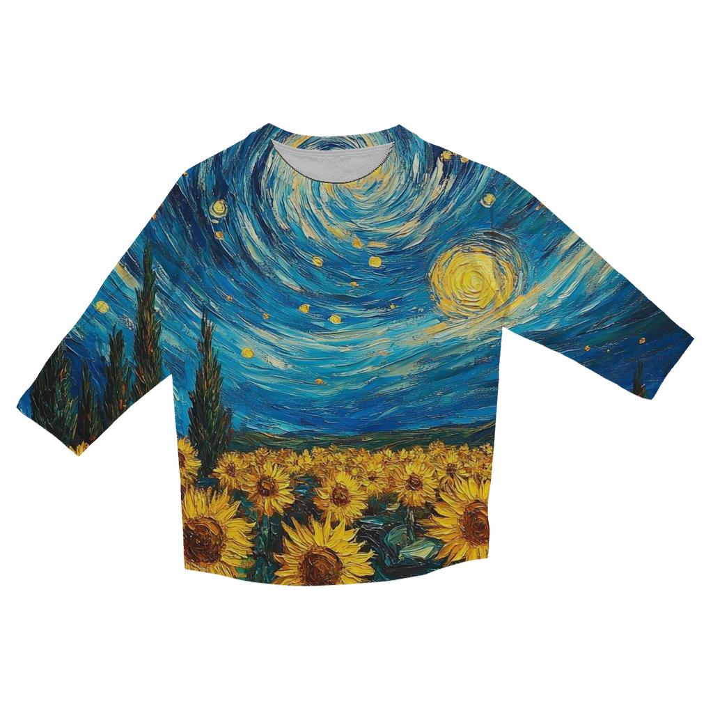 Van Gogh Inspired Cosmic Sunflower Garden personalized 3/4 sleeve tees