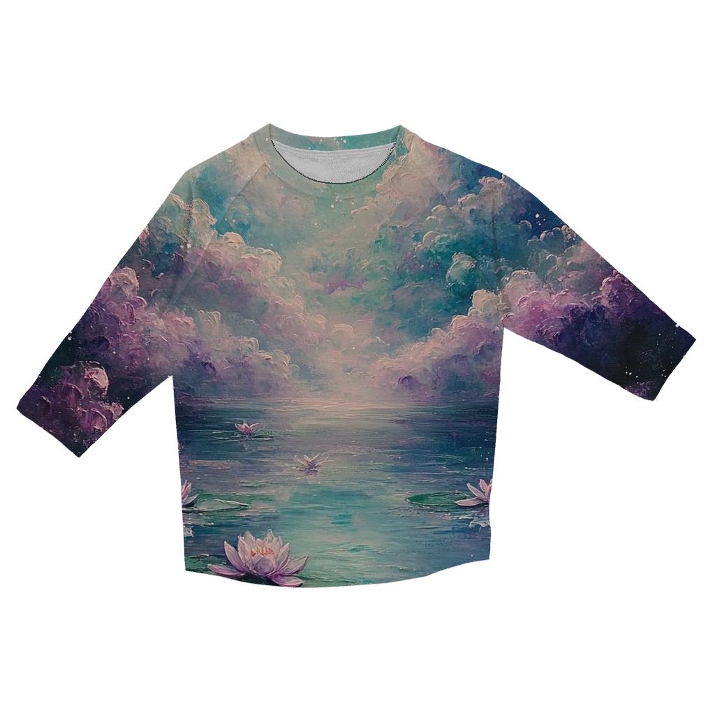 Claude Monet Inspired Nebula Water Garden casual three quarter sleeve shirts