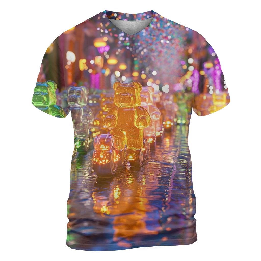 Neon Gummy Bear Street Parade vibrant all-over design tees