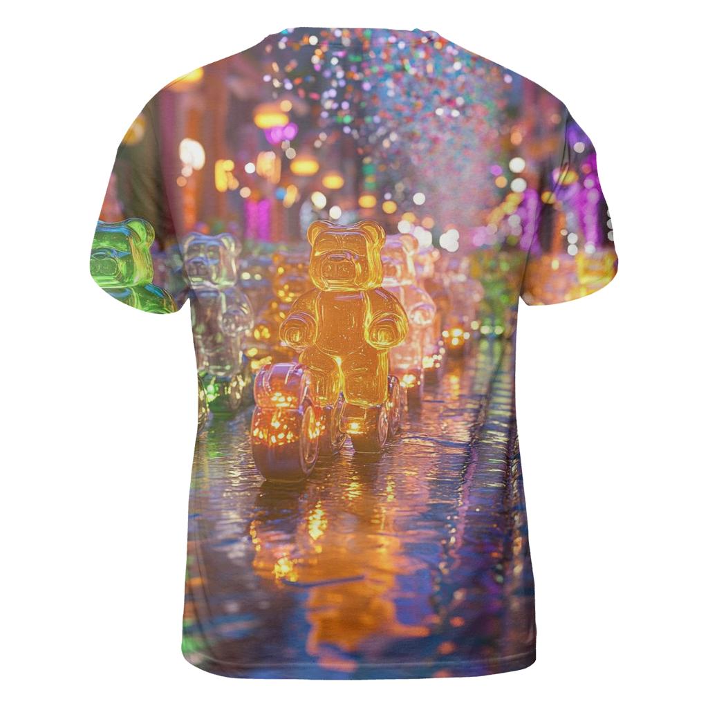 Neon Gummy Bear Street Parade vibrant all-over design tees