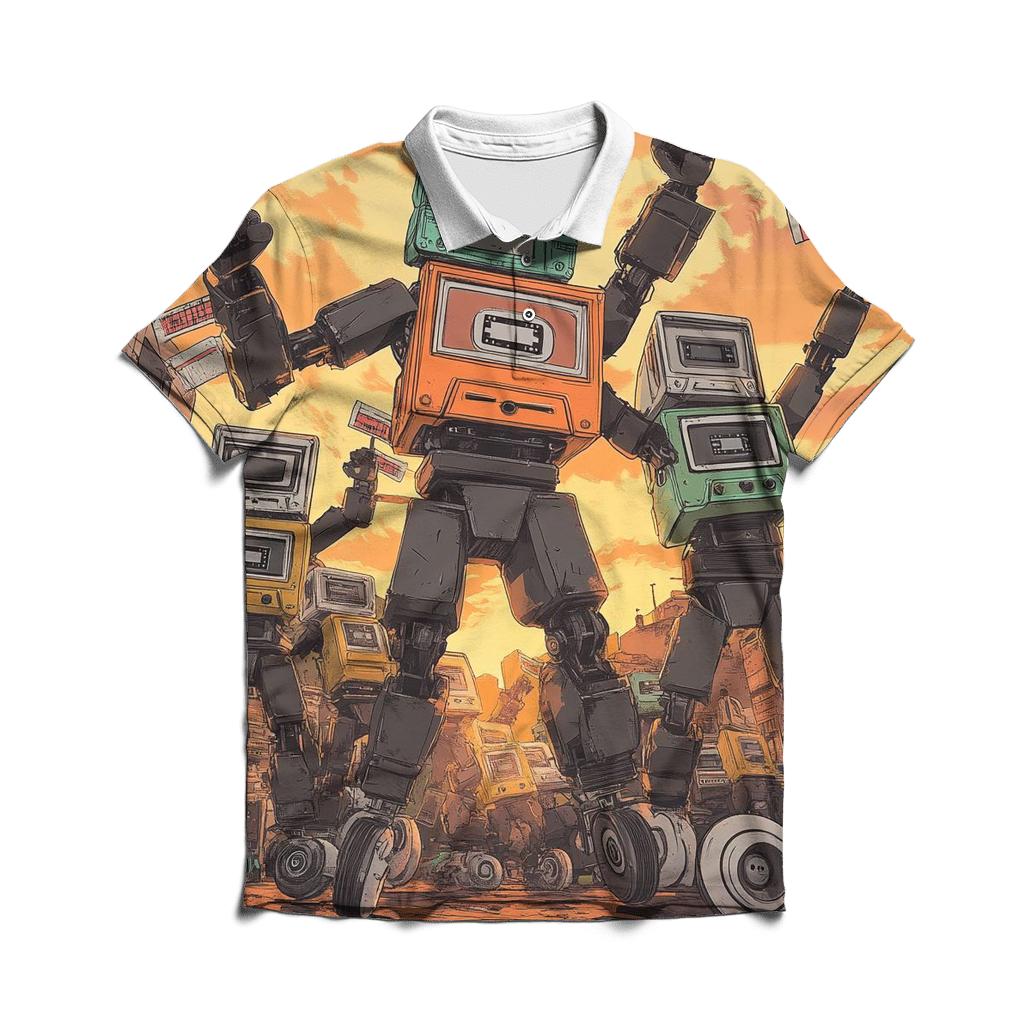 Retro Junkyard Robot Parade premium cotton polo shirts