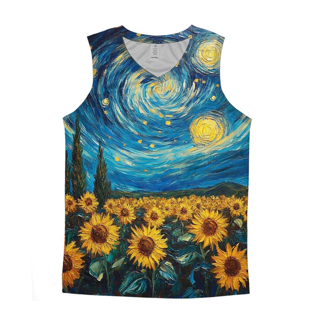 Van Gogh Inspired Cosmic Sunflower Garden cotton sleeveless tops