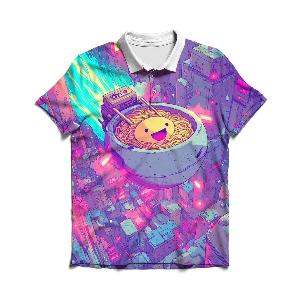 Midnight Noodle Space Delivery branded logo polo shirts