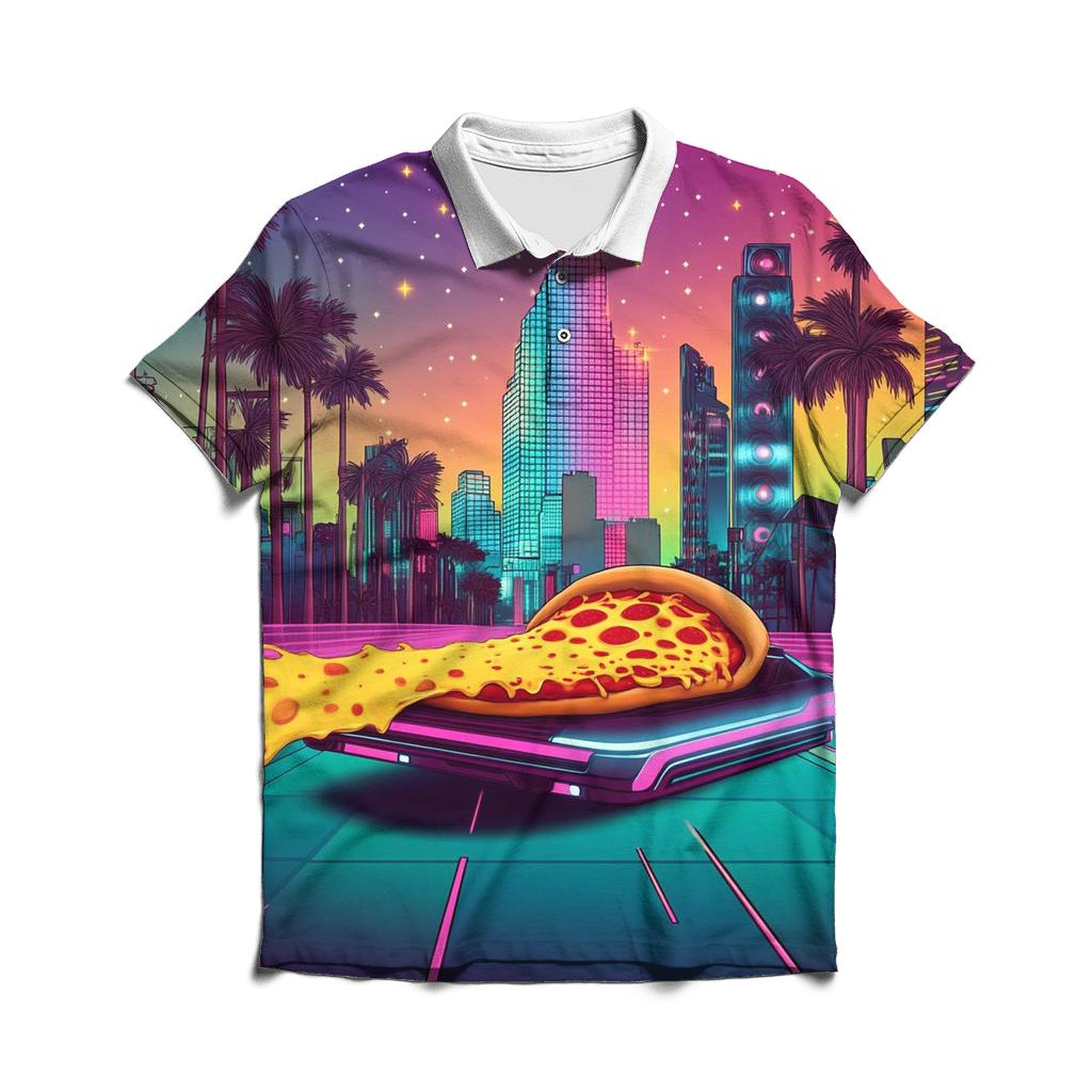 Synthwave Pizza Patrol custom polo shirts
