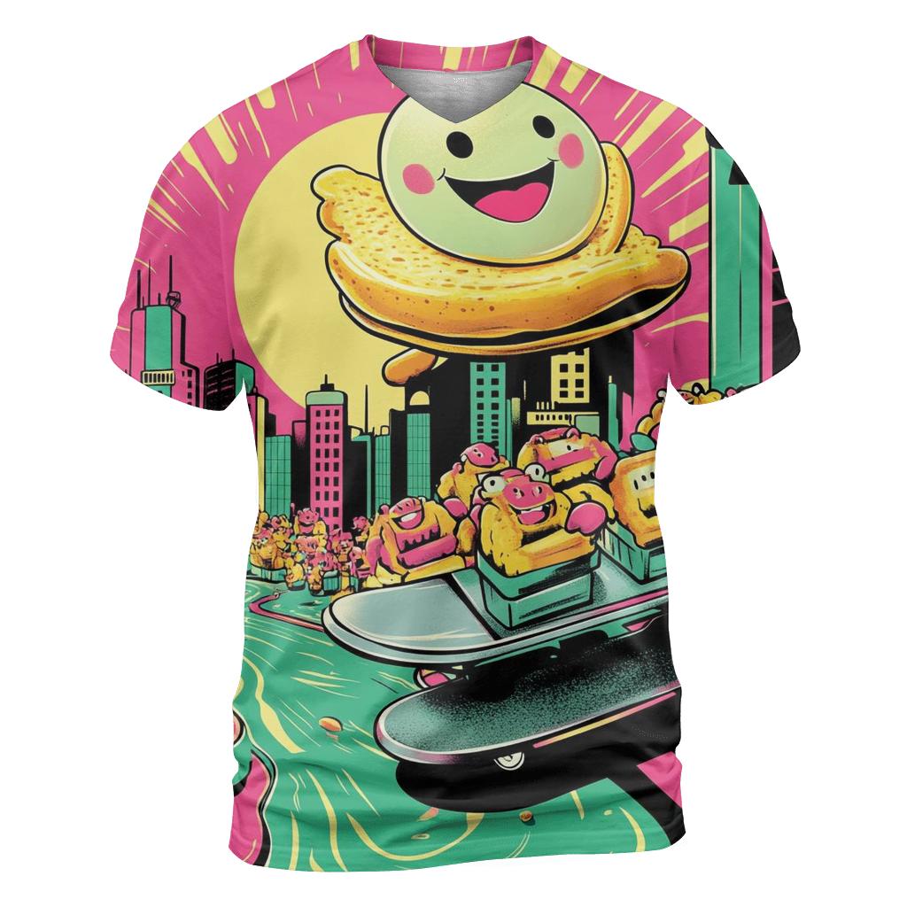 Neon Breakfast Skate Jam vibrant all-over design tees