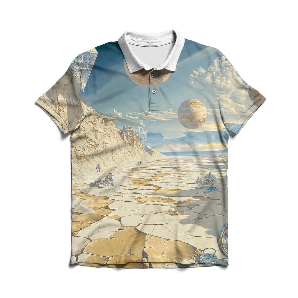 Salvador Dali Inspired Surreal Planetary Desert embroidered polo tops