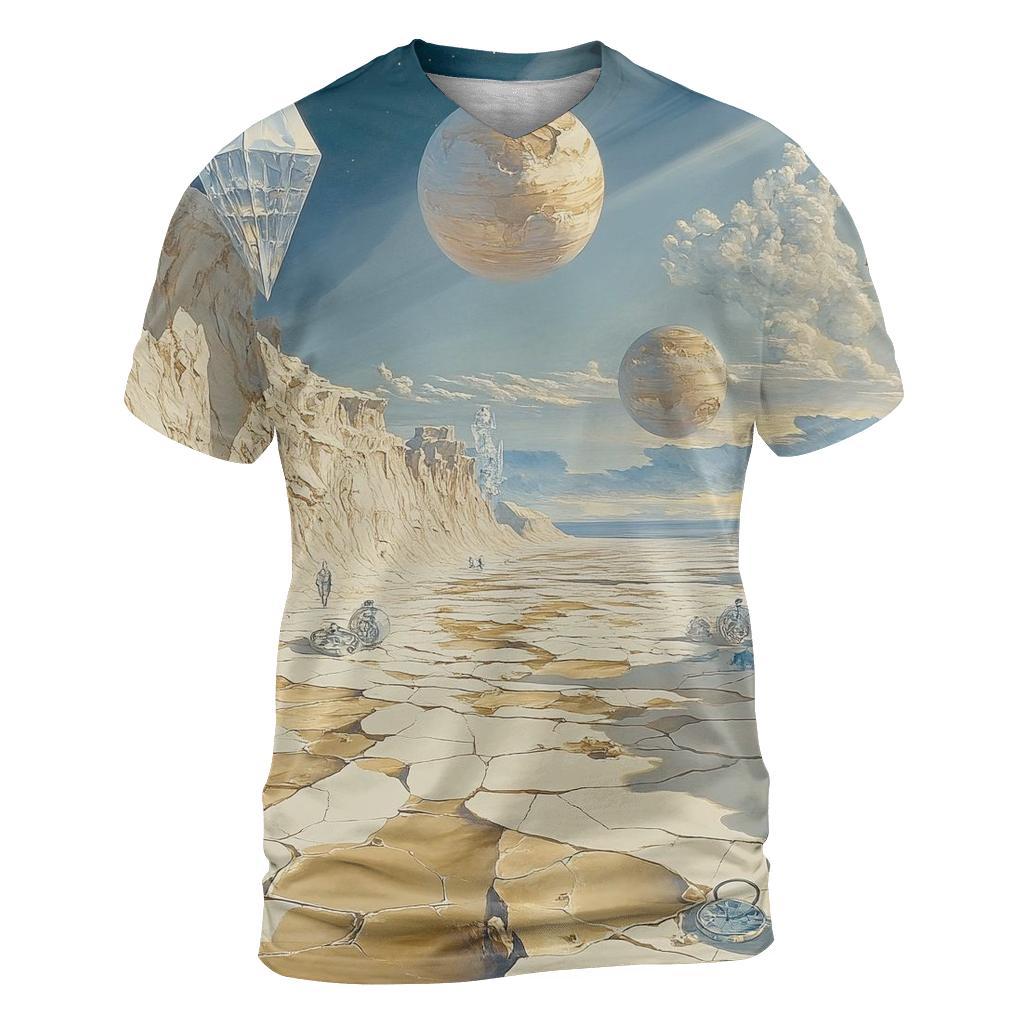 Salvador Dali Inspired Surreal Planetary Desert vibrant all-over design tees