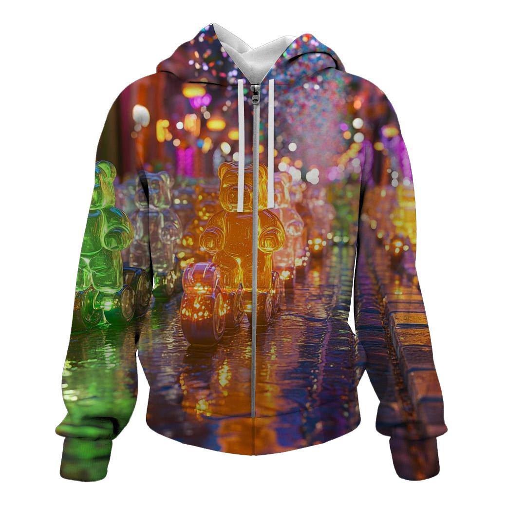 Neon Gummy Bear Street Parade zip-up hoodies