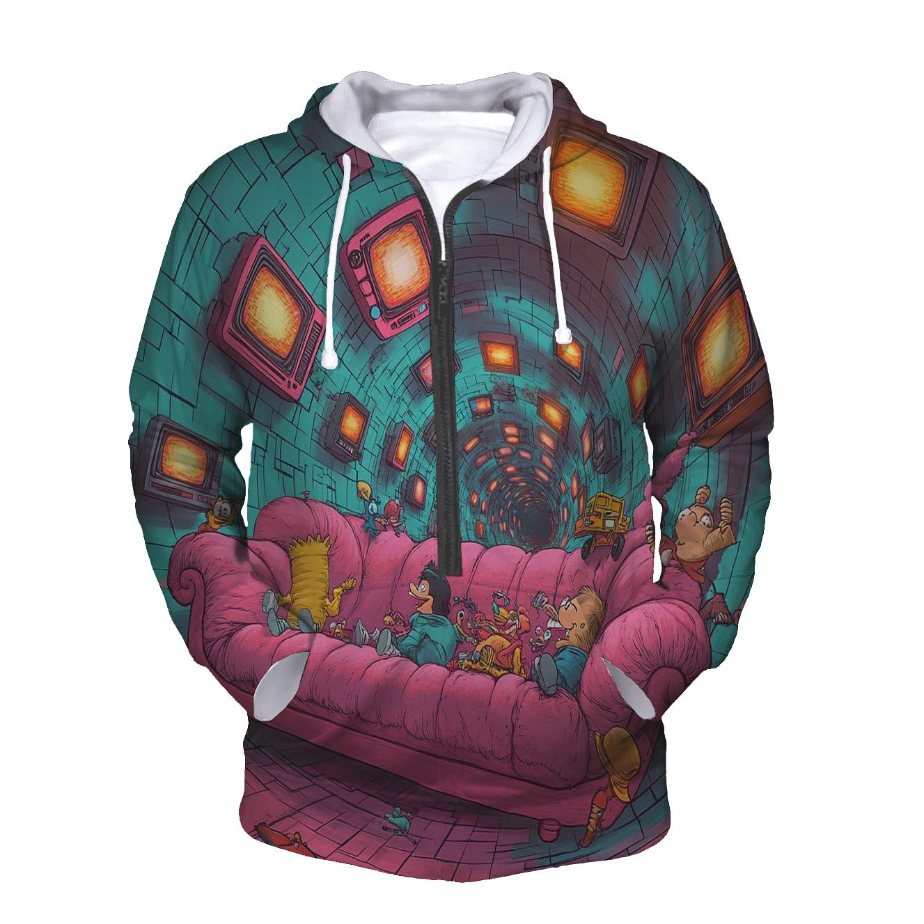 Time Traveling Cartoon Couch Crash pullover hoodies