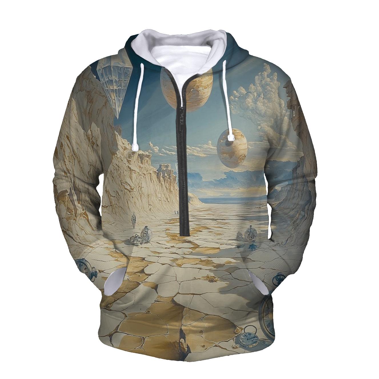 Salvador Dali Inspired Surreal Planetary Desert embroidered hoodies