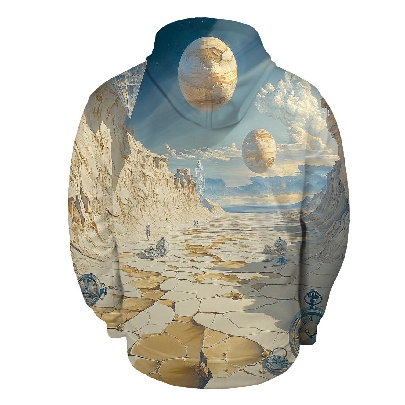 Salvador Dali Inspired Surreal Planetary Desert embroidered hoodies