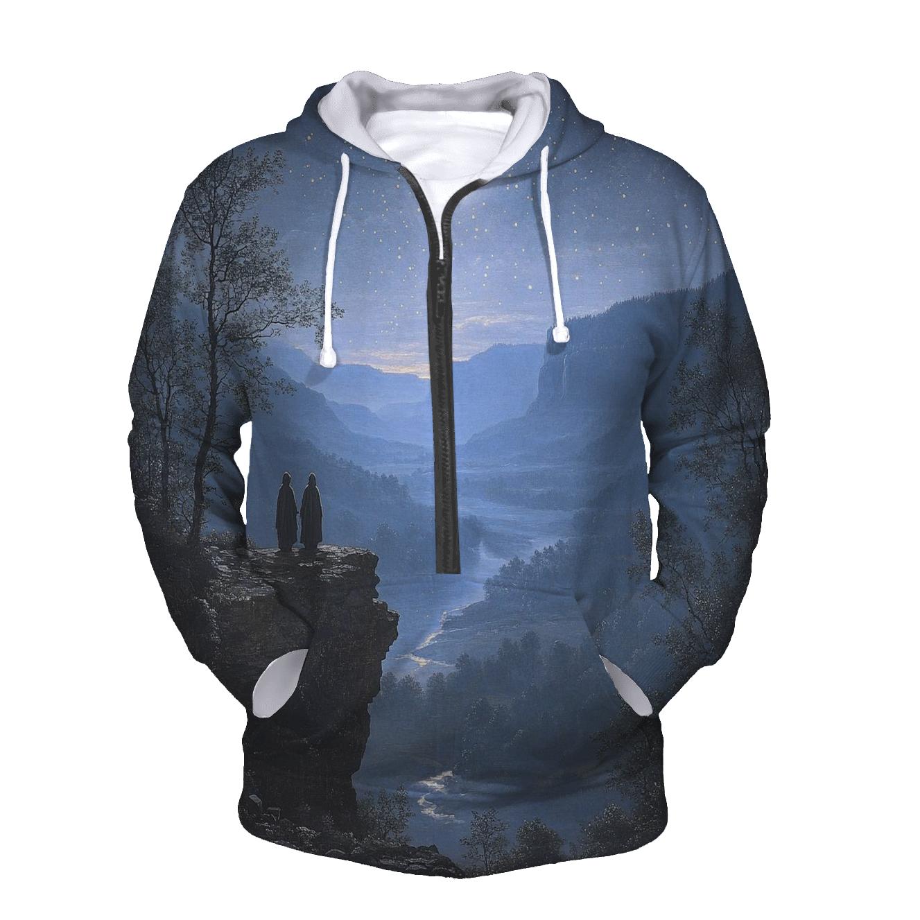 Caspar David Friedrich Inspired Stargazers On The Cliff printed hoodies