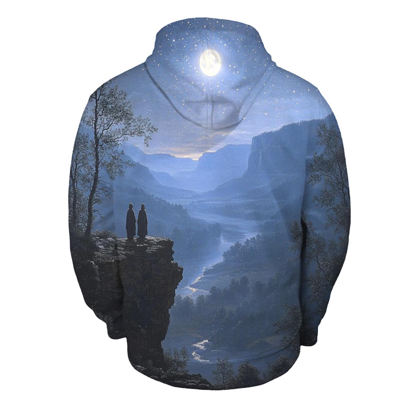 Caspar David Friedrich Inspired Stargazers On The Cliff printed hoodies