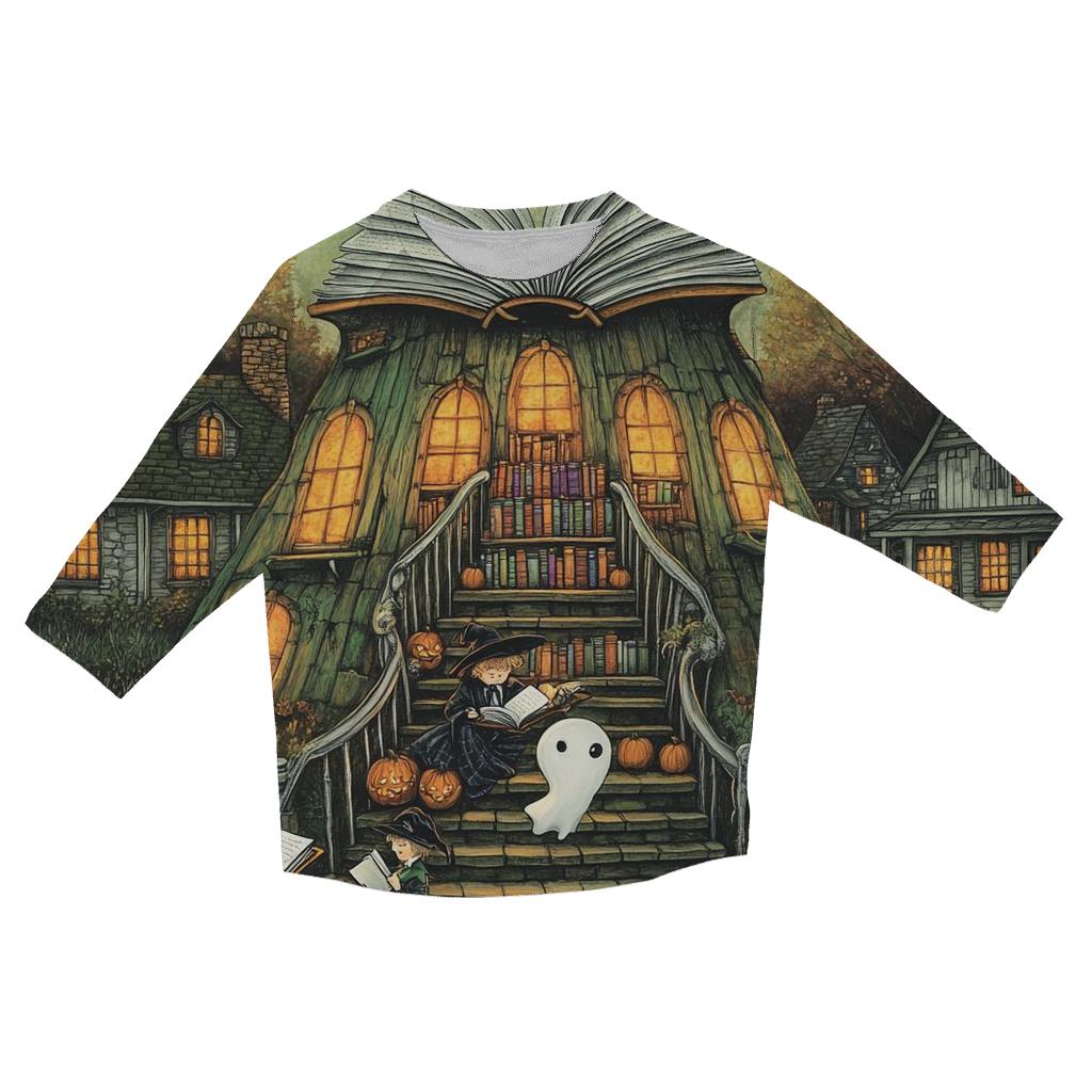 Storybook Haunted Village Library designer 3/4 sleeve blouses