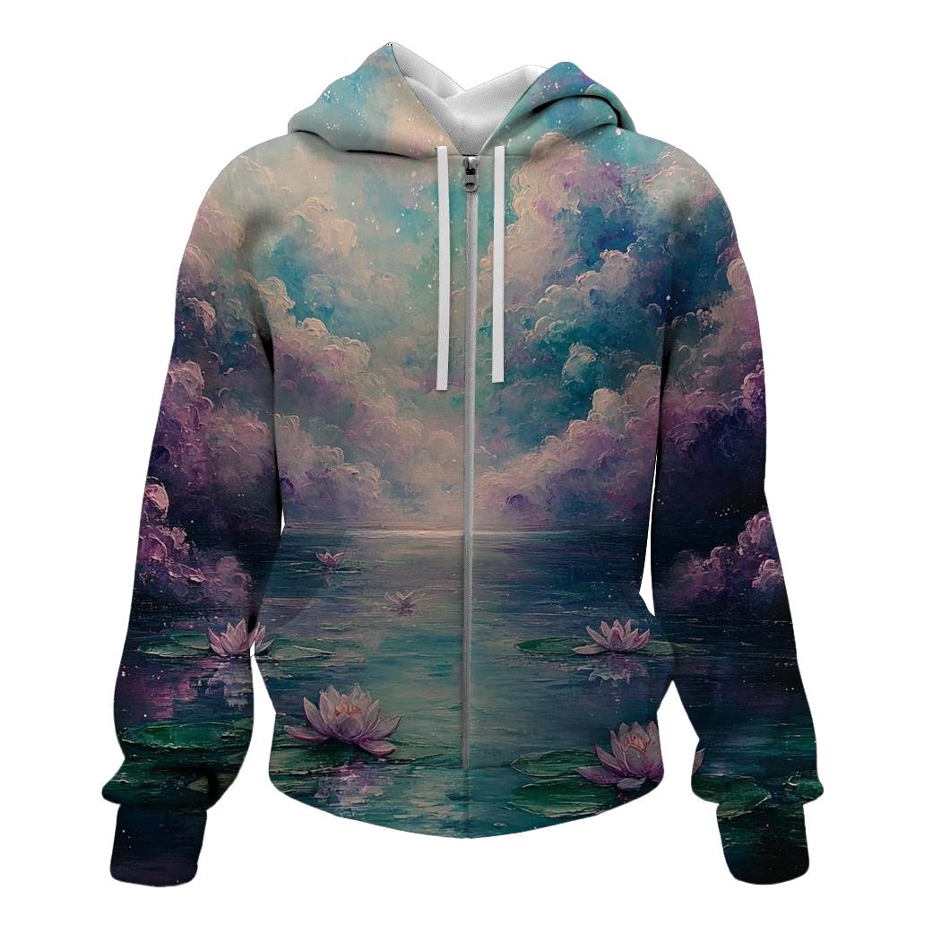 Claude Monet Inspired Nebula Water Garden premium hoodies