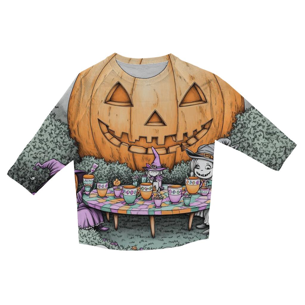 Moonlit Garden Tea Party Halloween Edition printed three quarter sleeve shirts