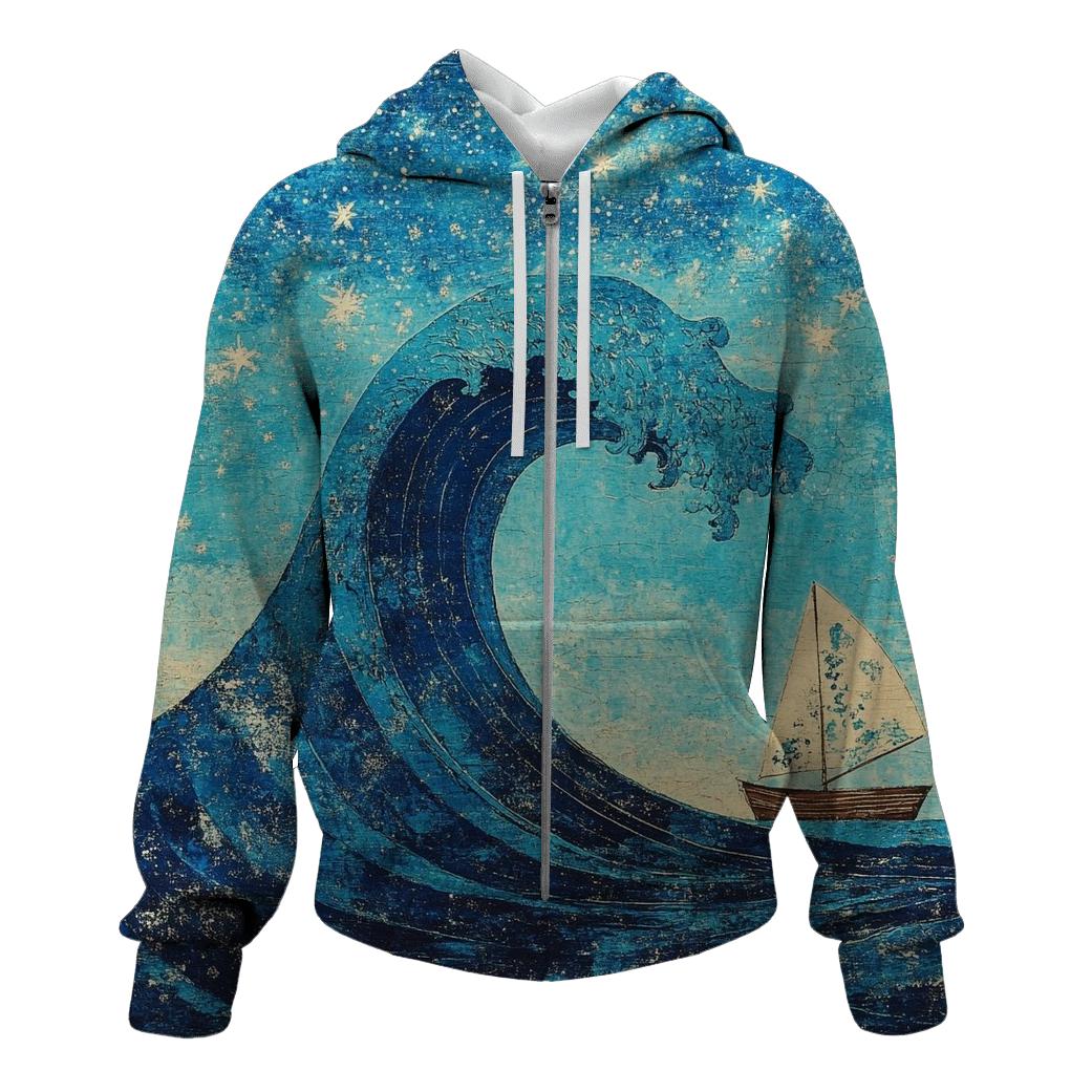 Hokusai Inspired Galactic Wave Voyage pullover hoodies