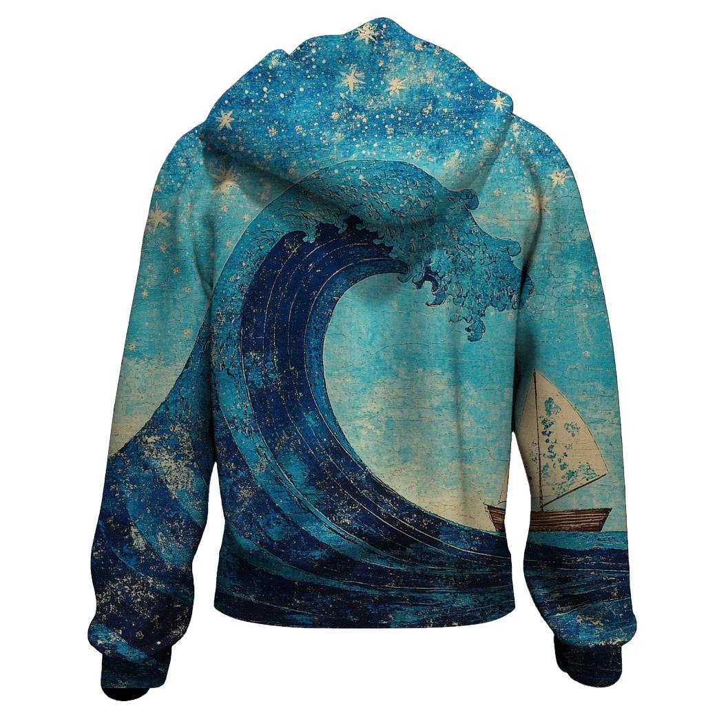 Hokusai Inspired Galactic Wave Voyage pullover hoodies