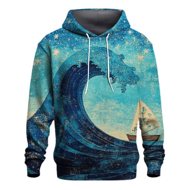 Hokusai Inspired Galactic Wave Voyage printed hoodies